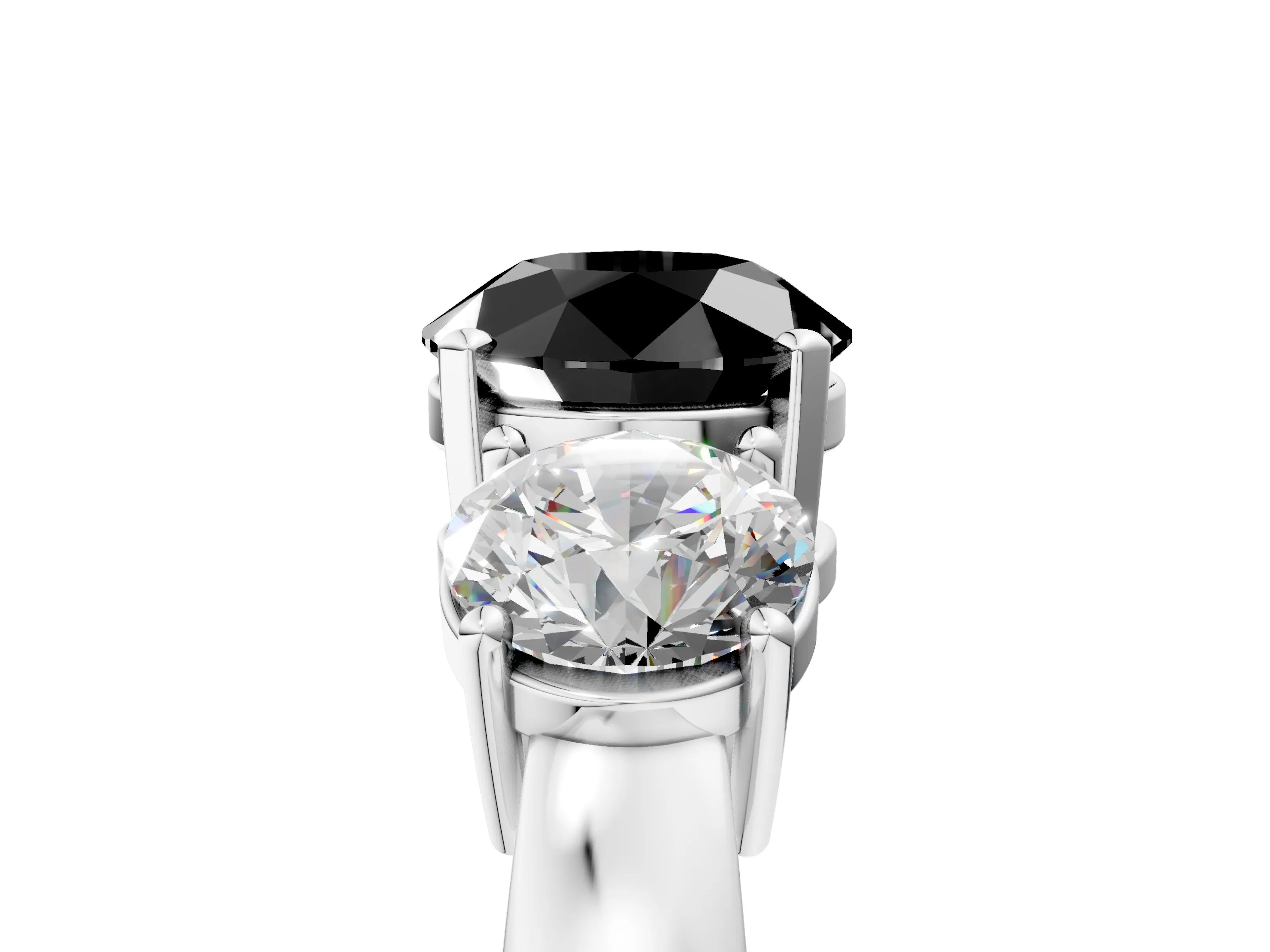 White gold Three-Stone Fancy Black Round Cut Diamond Ring with Round Side Stones, Classic Band, and Four-Prong Setting_5