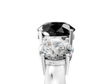 White gold Three-Stone Fancy Black Round Cut Diamond Ring with Round Side Stones, Classic Band, and Four-Prong Setting_5