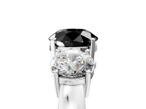 White gold Three-Stone Fancy Black Round Cut Diamond Ring with Round Side Stones, Classic Band, and Four-Prong Setting_5