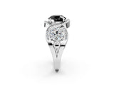 White gold Three-Stone Fancy Black Round Cut Diamond Wave Pave Band with Prong Setting_2