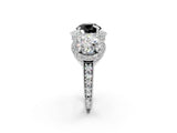 White gold Three-Stone Fancy Black Round Cut Halo Diamond Milgrain Band with Four-Prong Setting_2