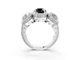 White gold Three-Stone Fancy Black Round Cut Halo Diamond Milgrain Band with Four-Prong Setting_3