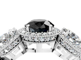 White gold Three-Stone Fancy Black Round Cut Halo Diamond Milgrain Band with Four-Prong Setting_4