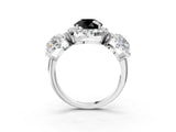 White gold Three-Stone Fancy Black Round Cut Halo Diamond Ring with Pave Band and Four-Prong Setting_3