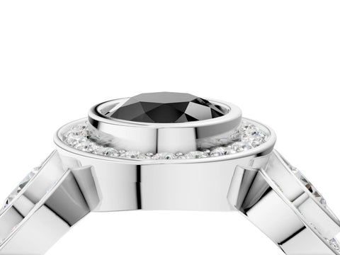 White gold Three-Stone Fancy Black Round Cut Halo Pavé Diamond Ring_4