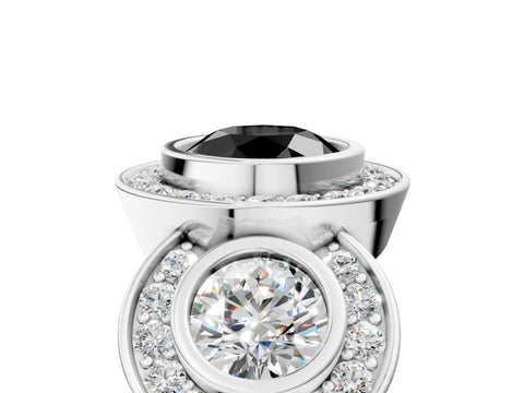 White gold Three-Stone Fancy Black Round Cut Halo Pavé Diamond Ring_5