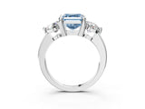 White gold Three-Stone Fancy Blue Asscher  Brilliant Cut Solitaire Ring with Prong Setting on a Classic Band 3