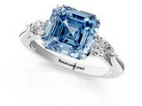 White gold Three-Stone Fancy Blue Asscher Cut Brilliant Diamond Solitaire Ring with Tapered Band and Four-Prong Setting_20
