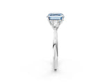 White gold Three-Stone Fancy Blue Asscher Cut Brilliant Diamond Solitaire Ring with Tapered Band and Four-Prong Setting_21