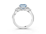 White gold Three-Stone Fancy Blue Asscher Cut Brilliant Diamond Solitaire Ring with Tapered Band and Four-Prong Setting_22
