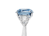 White gold Three-Stone Fancy Blue Asscher Cut Brilliant Diamond Solitaire Ring with Tapered Band and Four-Prong Setting_24