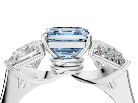 White gold Three-Stone Fancy Blue Asscher Cut Brilliant Diamond Trellis Ring with Comfort Fit Band_10