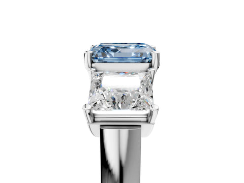 White gold Three-Stone Fancy Blue Asscher Cut Brilliant Diamond Trellis Ring with Comfort Fit Band_11