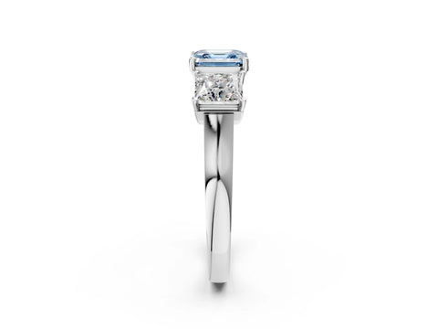 White gold Three-Stone Fancy Blue Asscher Cut Brilliant Diamond Trellis Ring with Comfort Fit Band_2