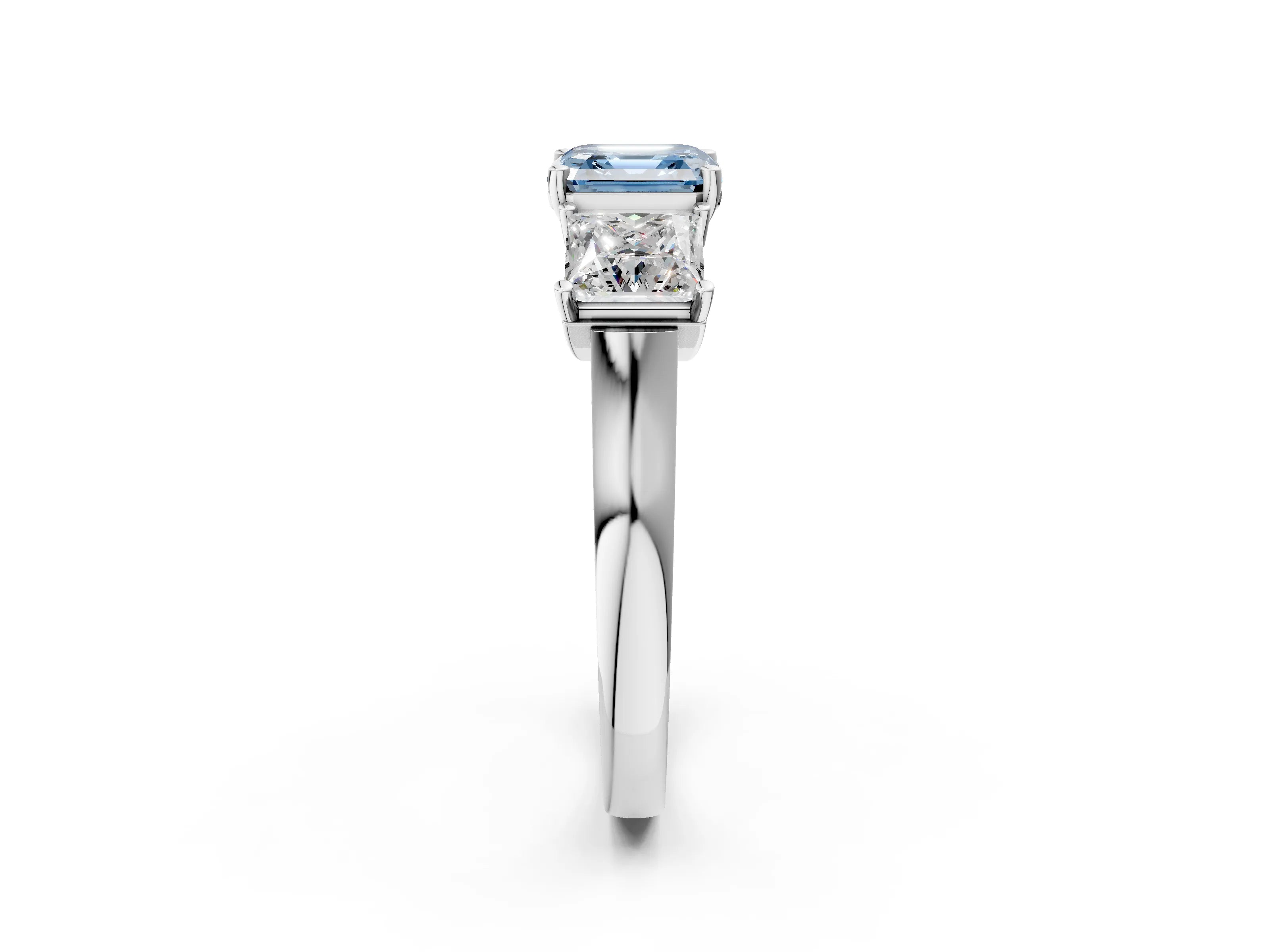 White gold Three-Stone Fancy Blue Asscher Cut Brilliant Diamond Trellis Ring with Comfort Fit Band_38
