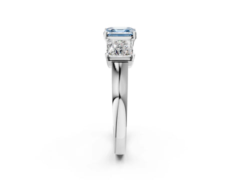 White gold Three-Stone Fancy Blue Asscher Cut Brilliant Diamond Trellis Ring with Comfort Fit Band_38