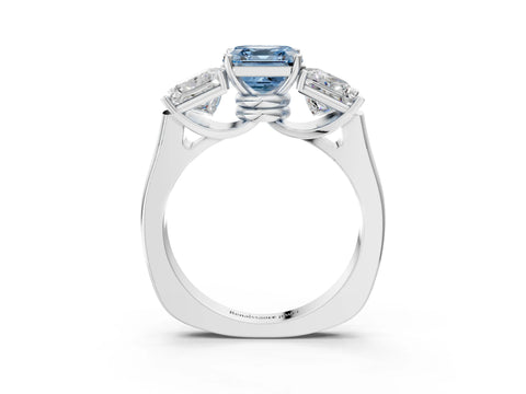 White gold Three-Stone Fancy Blue Asscher Cut Brilliant Diamond Trellis Ring with Comfort Fit Band_39