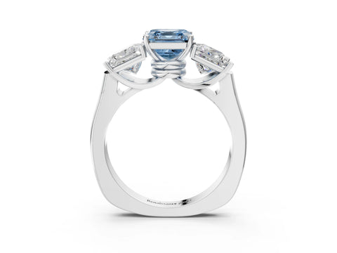 White gold Three-Stone Fancy Blue Asscher Cut Brilliant Diamond Trellis Ring with Comfort Fit Band_3