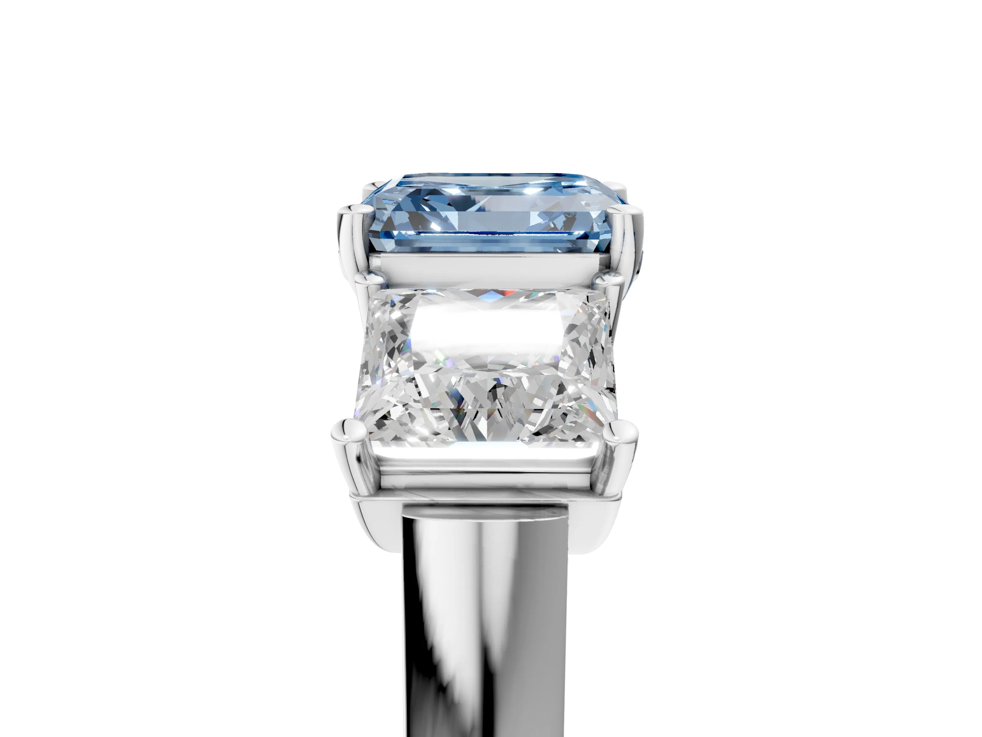 White gold Three-Stone Fancy Blue Asscher Cut Brilliant Diamond Trellis Ring with Comfort Fit Band_41