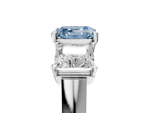 White gold Three-Stone Fancy Blue Asscher Cut Brilliant Diamond Trellis Ring with Comfort Fit Band_41
