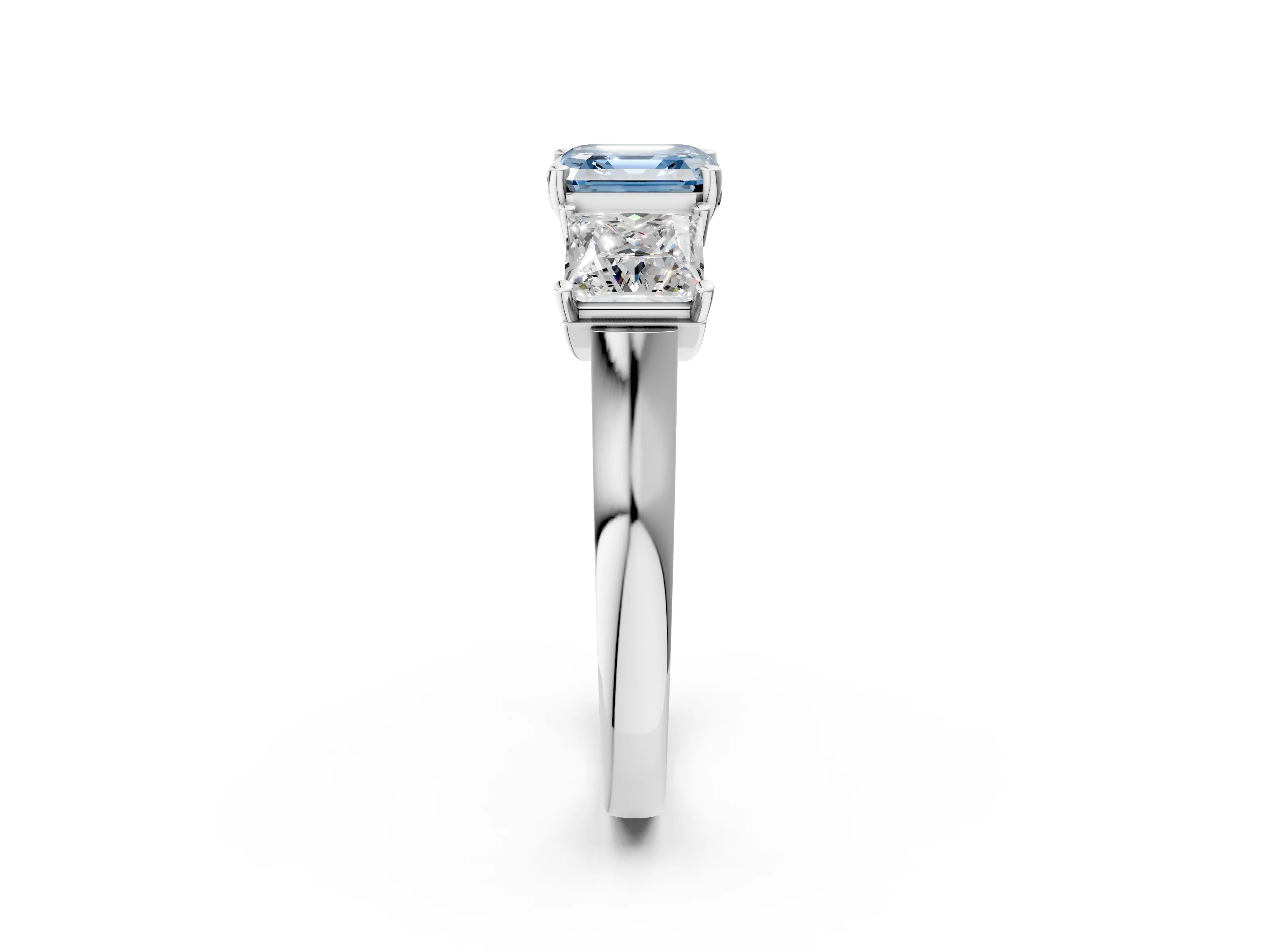White gold Three-Stone Fancy Blue Asscher Cut Brilliant Diamond Trellis Ring with Comfort Fit Band_8
