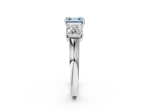 White gold Three-Stone Fancy Blue Asscher Cut Brilliant Diamond Trellis Ring with Comfort Fit Band_8