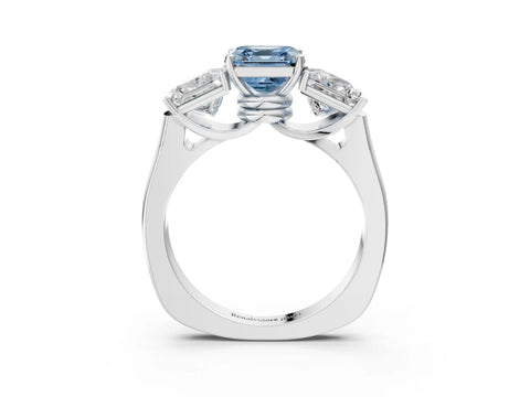 White gold Three-Stone Fancy Blue Asscher Cut Brilliant Diamond Trellis Ring with Comfort Fit Band_9