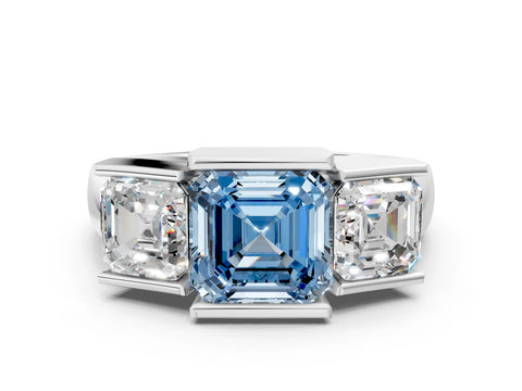White gold Three Stone Fancy Blue Asscher Cut Cut Channel Set Diamond Ring_24