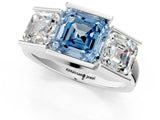 White gold Three Stone Fancy Blue Asscher Cut Cut Channel Set Diamond Ring_25