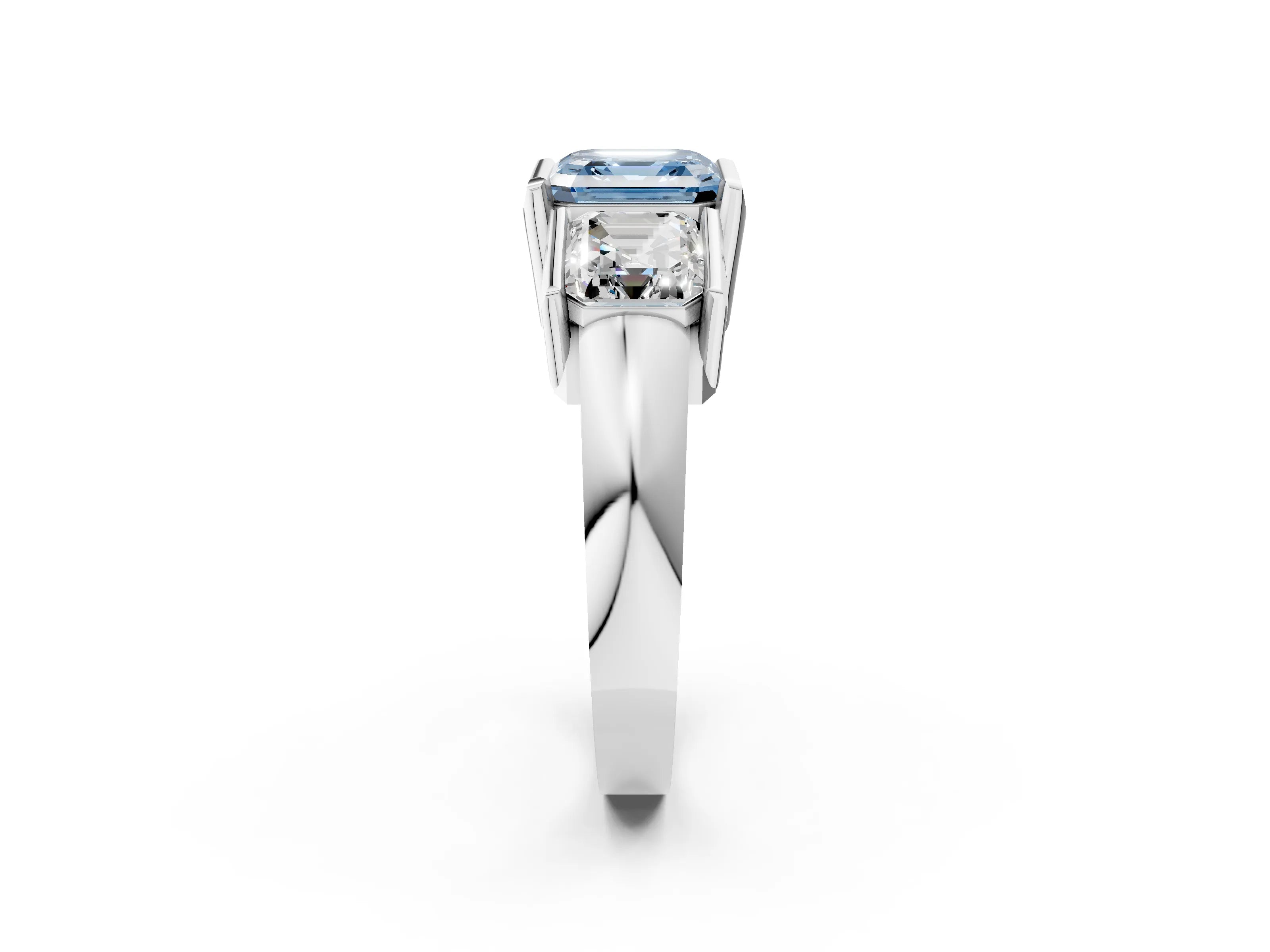 White gold Three Stone Fancy Blue Asscher Cut Cut Channel Set Diamond Ring_26