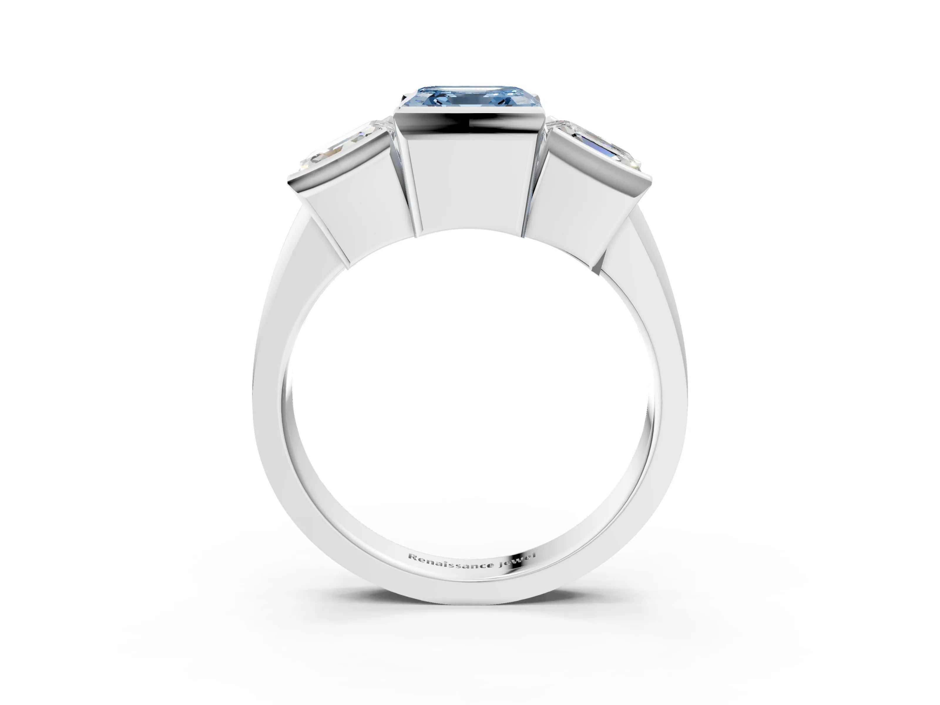 White gold Three Stone Fancy Blue Asscher Cut Cut Channel Set Diamond Ring_27