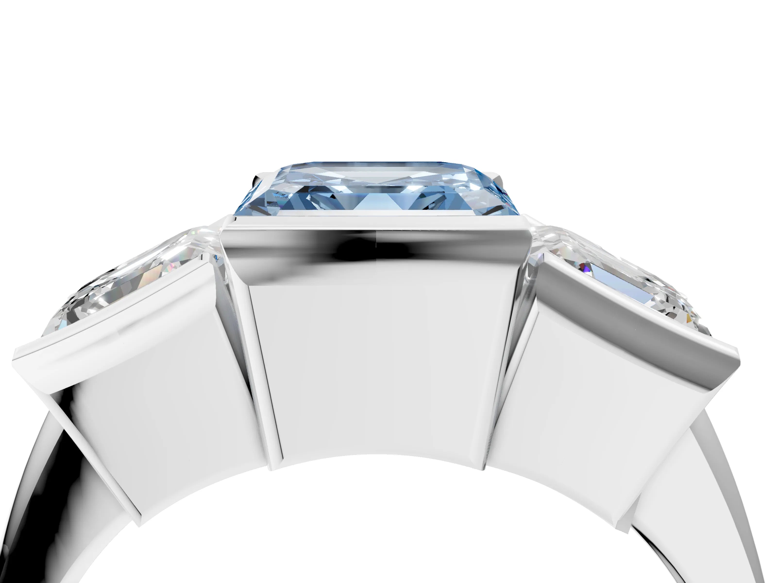 White gold Three Stone Fancy Blue Asscher Cut Cut Channel Set Diamond Ring_28