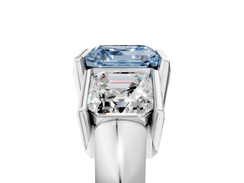 White gold Three Stone Fancy Blue Asscher Cut Cut Channel Set Diamond Ring_29