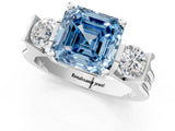 White gold Three-Stone Fancy Blue Asscher Cut Cut Classic Band Prong Setting Ring_1