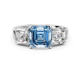 White gold Three-Stone Fancy Blue Asscher Cut Cut Diamond Engagement Ring with Flat Band and Four-Prong Setting_12