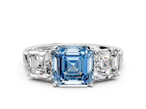 White gold Three-Stone Fancy Blue Asscher Cut Cut Diamond Engagement Ring with Flat Band and Four-Prong Setting_12