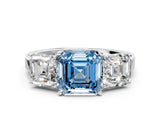 White gold Three-Stone Fancy Blue Asscher Cut Cut Diamond Engagement Ring with Flat Band and Four-Prong Setting_12