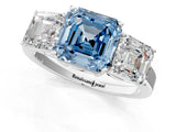 White gold Three-Stone Fancy Blue Asscher Cut Cut Diamond Engagement Ring with Flat Band and Four-Prong Setting_13