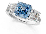 White gold Three-Stone Fancy Blue Asscher Cut Cut Diamond Engagement Ring with Flat Band and Four-Prong Setting_13