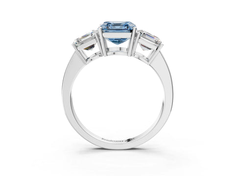 White gold Three-Stone Fancy Blue Asscher Cut Cut Diamond Engagement Ring with Flat Band and Four-Prong Setting_15