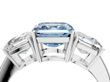 White gold Three-Stone Fancy Blue Asscher Cut Cut Diamond Engagement Ring with Flat Band and Four-Prong Setting_16