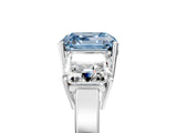 White gold Three-Stone Fancy Blue Asscher Cut Cut Diamond Engagement Ring with Flat Band and Four-Prong Setting_17