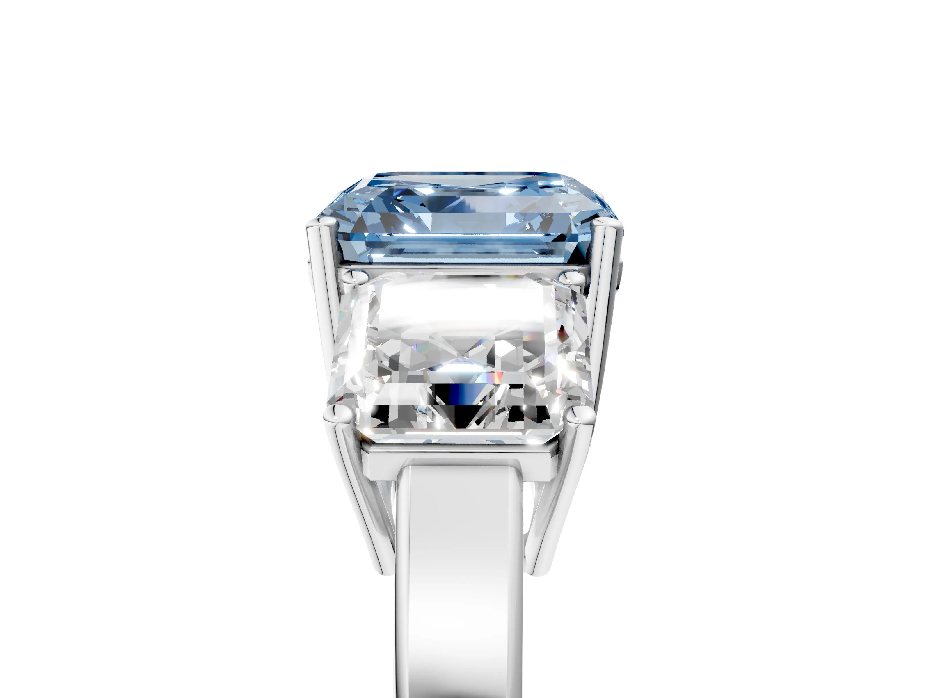 White gold Three-Stone Fancy Blue Asscher Cut Cut Diamond Engagement Ring with Flat Band and Four-Prong Setting_5
