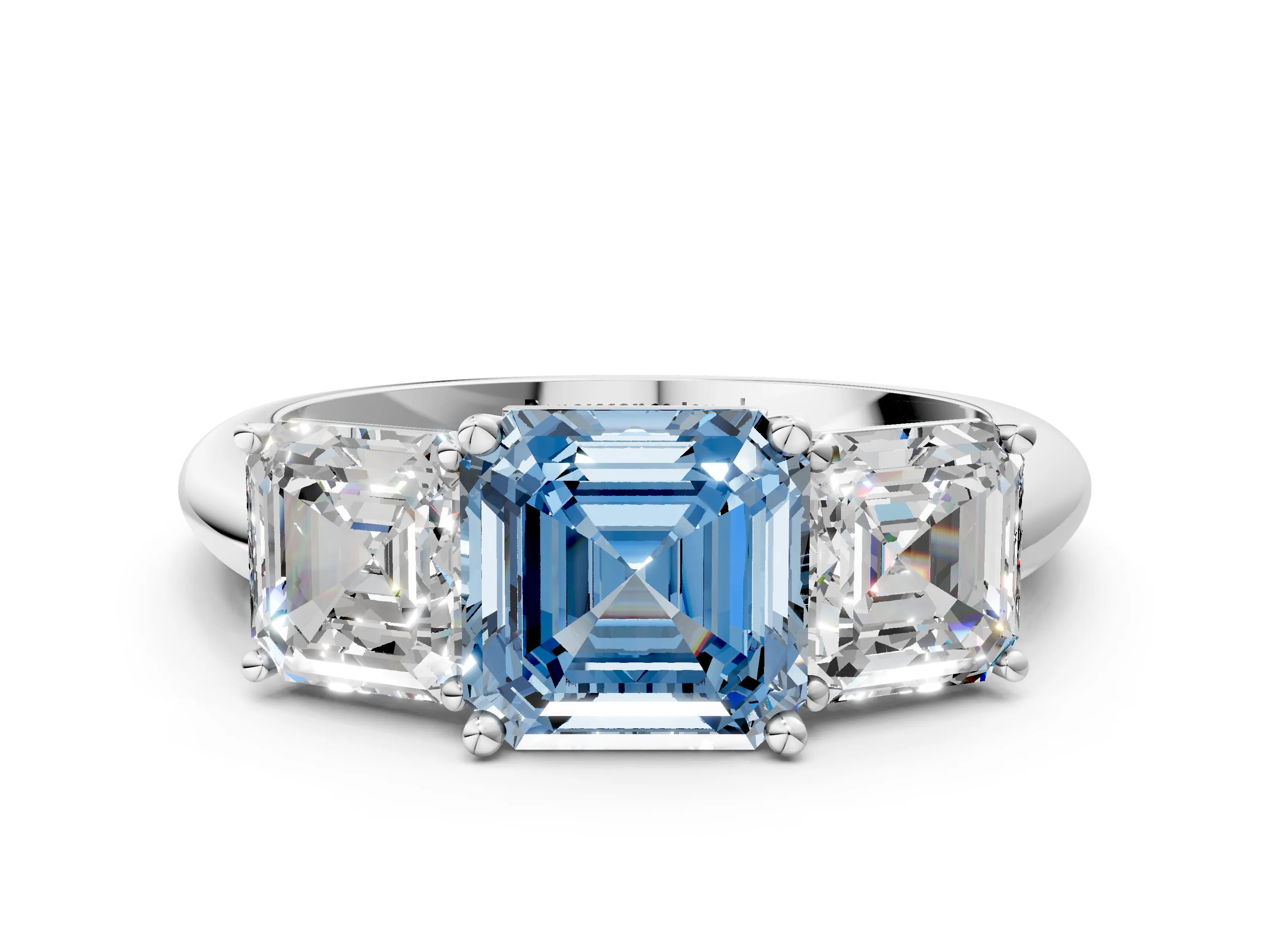 White gold Three-Stone Fancy Blue Asscher Cut Cut Diamond Engagement Ring with Prong Setting on a White Gold Band_12