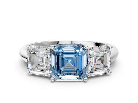 White gold Three-Stone Fancy Blue Asscher Cut Cut Diamond Engagement Ring with Prong Setting on a White Gold Band_12