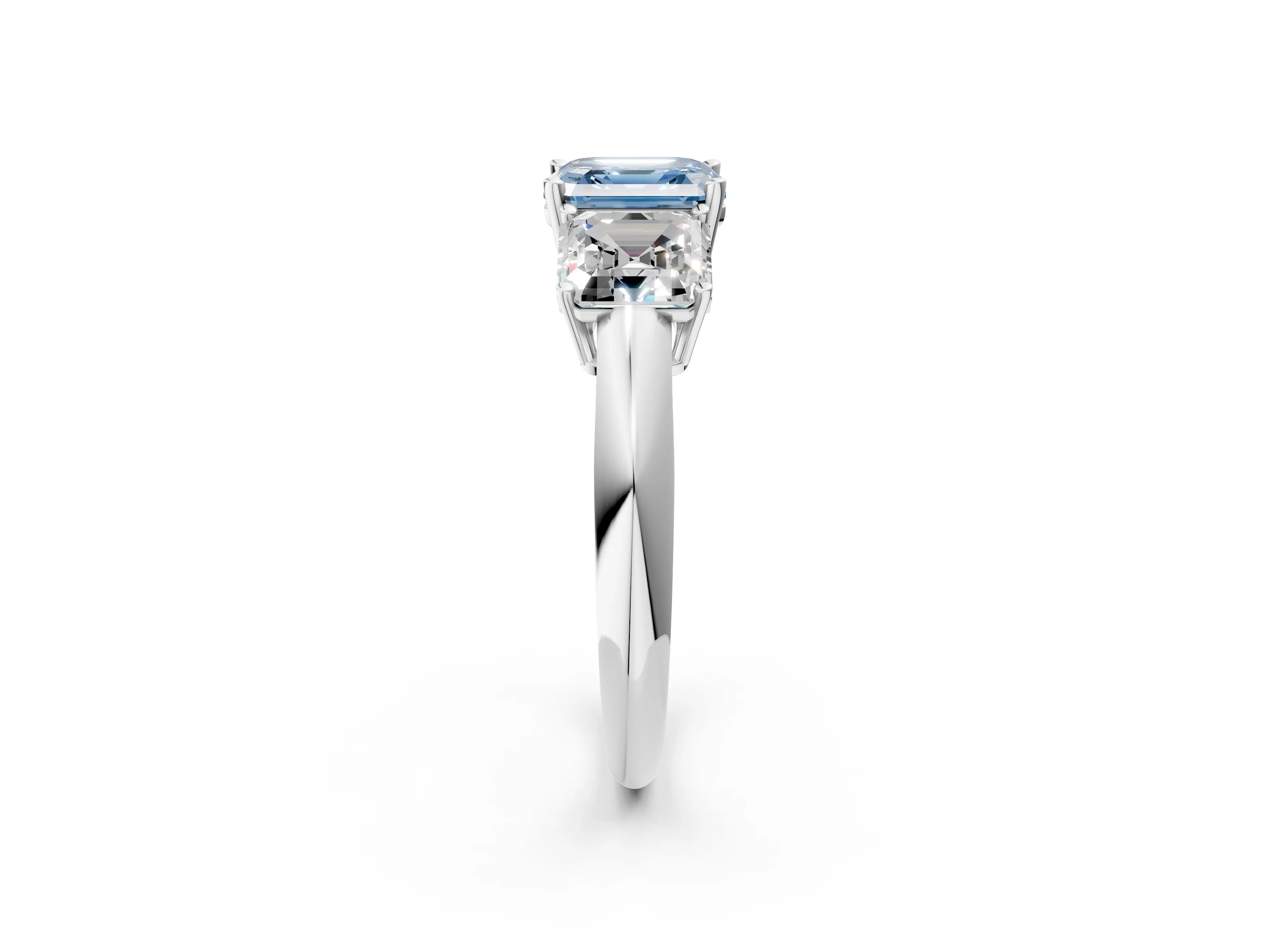 White gold Three-Stone Fancy Blue Asscher Cut Cut Diamond Engagement Ring with Prong Setting on a White Gold Band_14