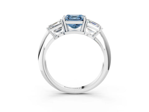 White gold Three-Stone Fancy Blue Asscher Cut Cut Diamond Engagement Ring with Prong Setting on a White Gold Band_15