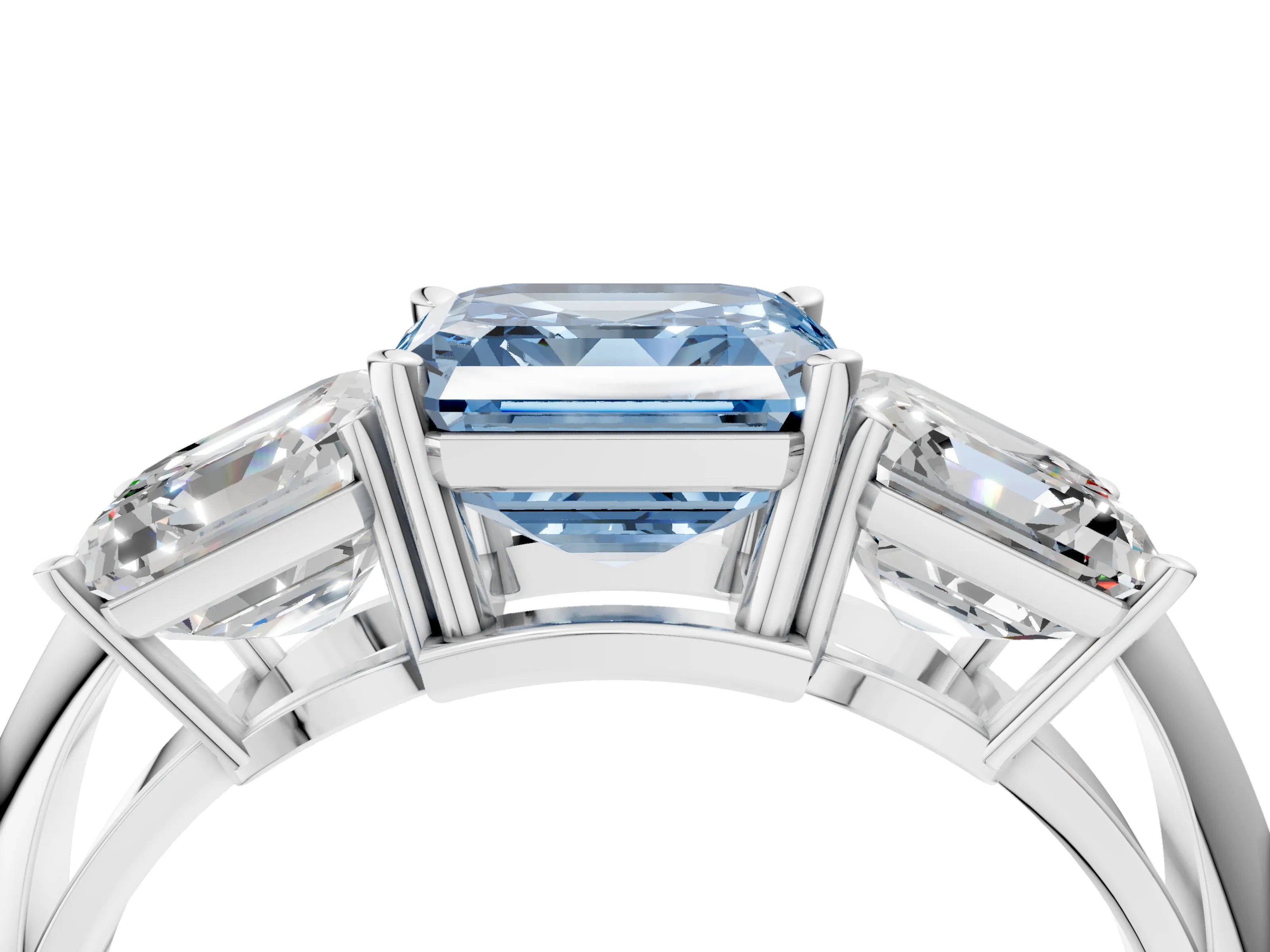 White gold Three-Stone Fancy Blue Asscher Cut Cut Diamond Engagement Ring with Prong Setting on a White Gold Band_16