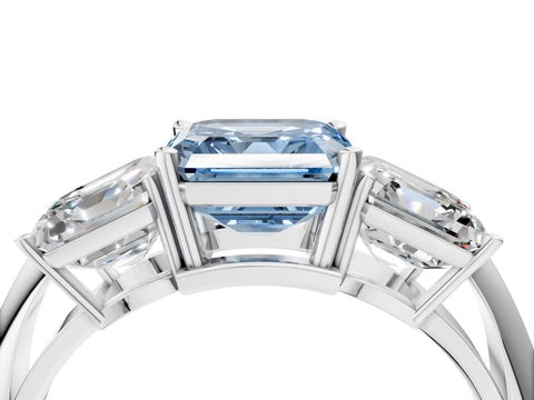 White gold Three-Stone Fancy Blue Asscher Cut Cut Diamond Engagement Ring with Prong Setting on a White Gold Band_16