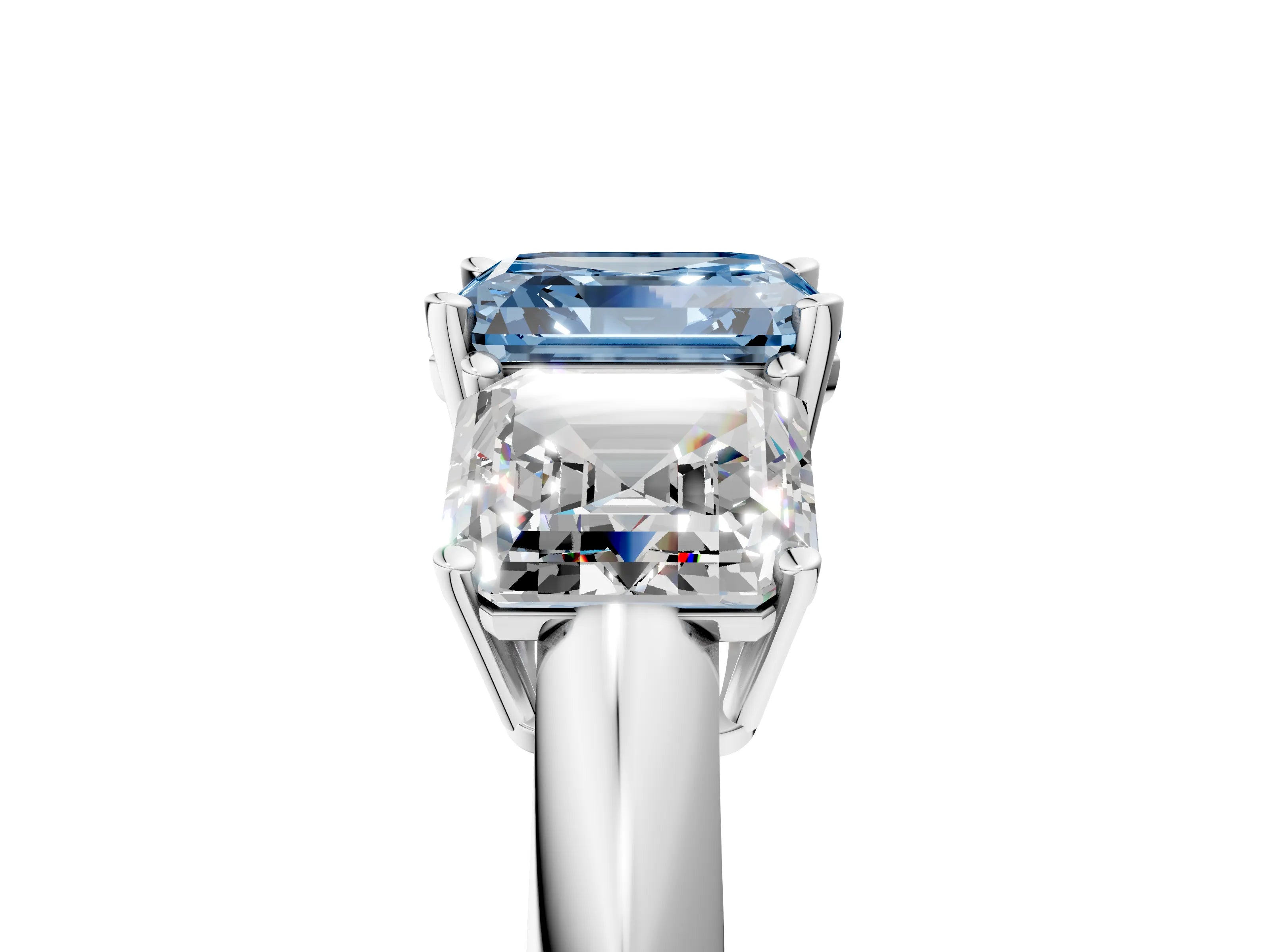 White gold Three-Stone Fancy Blue Asscher Cut Cut Diamond Engagement Ring with Prong Setting on a White Gold Band_17